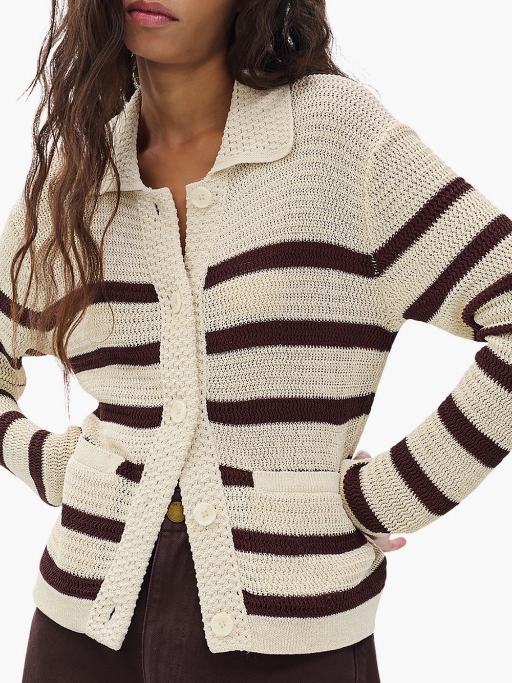 NWT Rag & Bone Costi Stripe Cotton Blend Cardigan in Ivory Multi Size Small